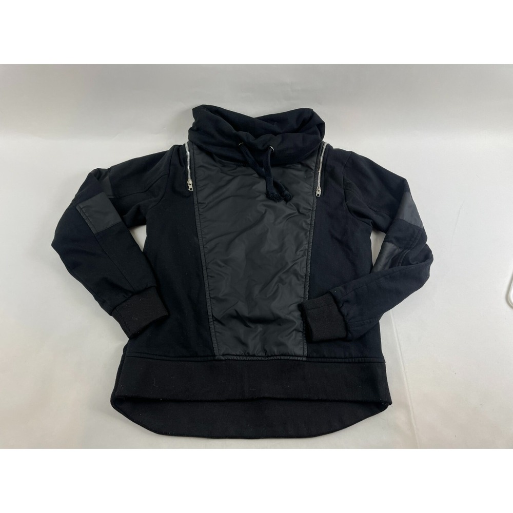 Campus Sutra Sweater Men's Size Small Black Cowl Neck Pullover Moto Zip Shoulder